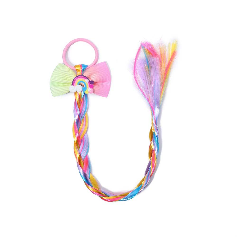 RAINBOW BUTTERFLY BRAIDED HAIR PIECE WITH ELASTIC RUBBER BAND