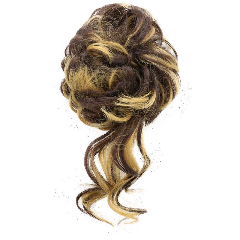 CHESTNUT BROWN 20CM SYNTHETIC HAIR BUN EXTENSIONS MESSY CURLY SCRUNCHIES