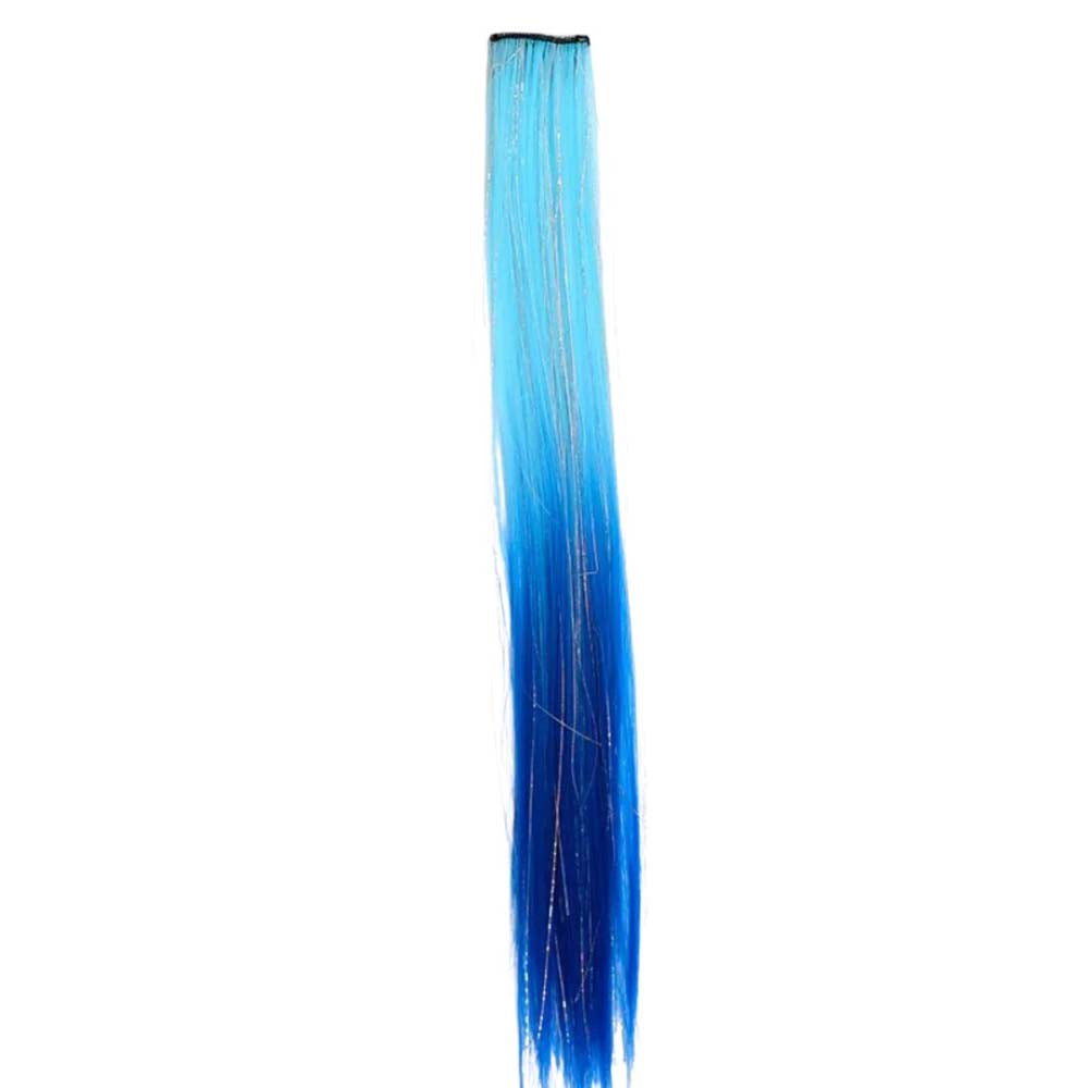 LIGHT BLUE &amp; BLUE 40CM TINSEL CLIP IN HAIR EXTENSIONS HAIR HIGHLIGHTS