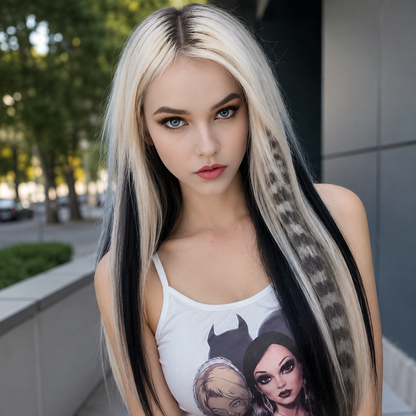 BEIGE CLIP IN FEATHER HAIR EXTENSIONS COLORFUL SYNTHETIC HIGHLIGHTS