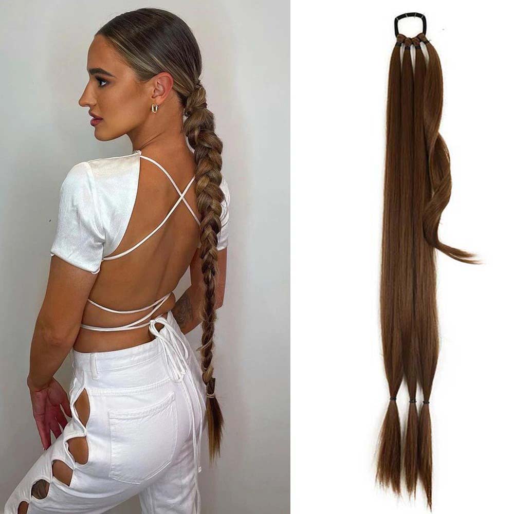 GOLDEN BROWN 85CM LONG SYNTHETIC BRAIDED PONYTAIL EXTENSION