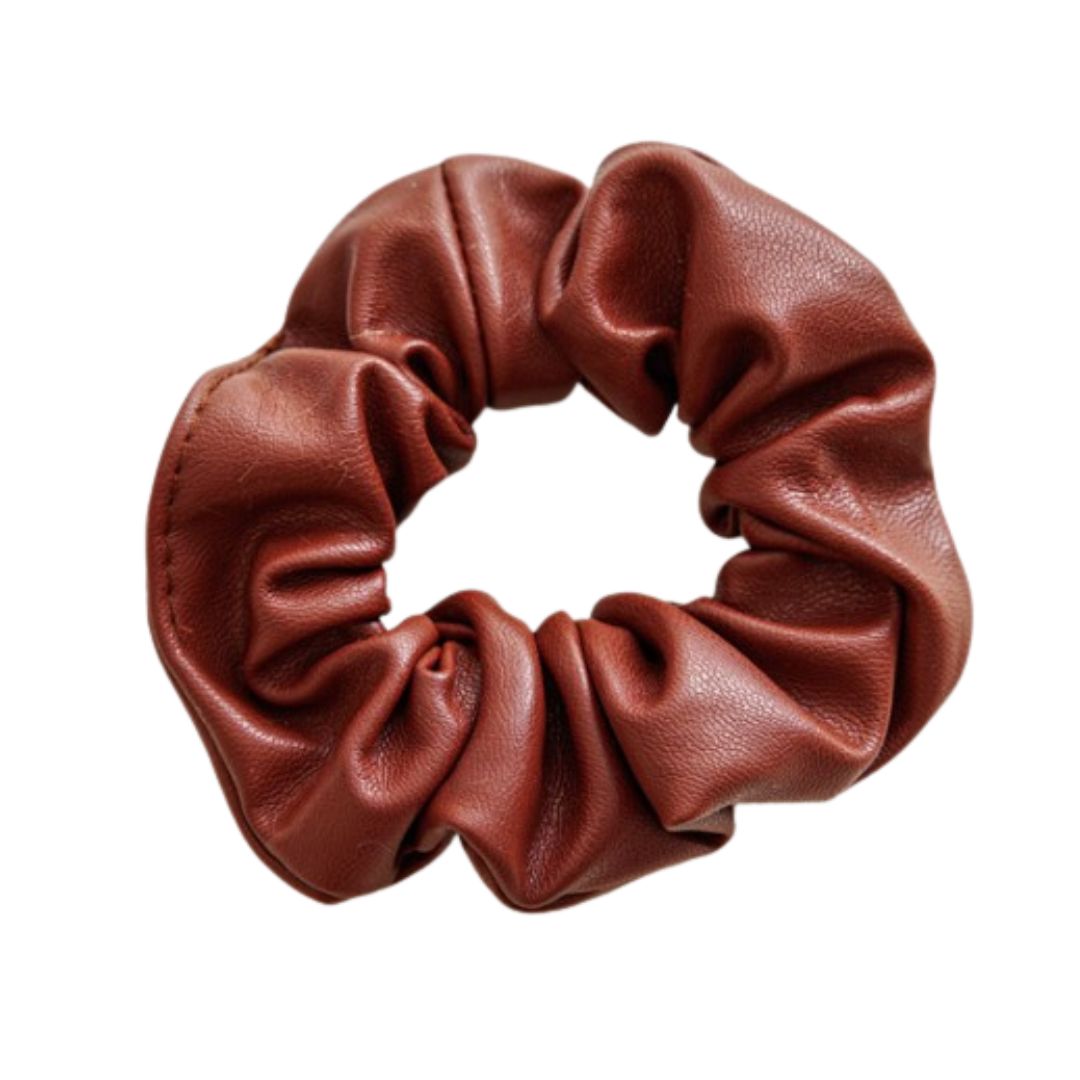 10CM BROWN PU LEATHER SCRUNCHIES HAIR TIES