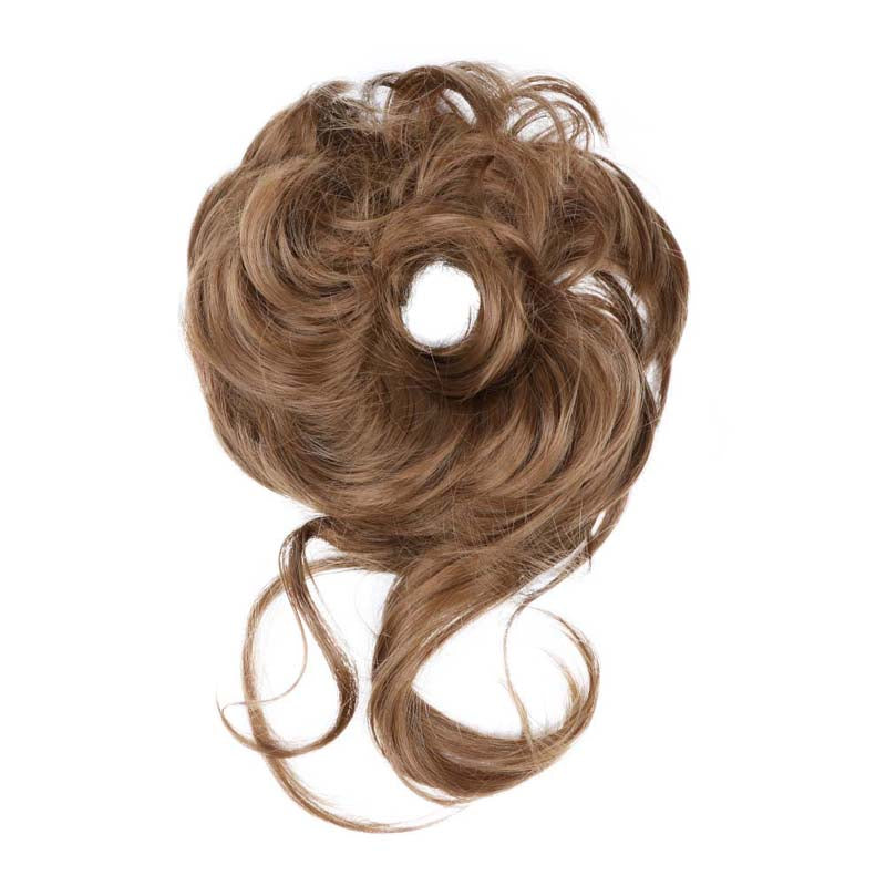 ASH BROWN 20CM SYNTHETIC HAIR BUN EXTENSIONS MESSY CURLY SCRUNCHIES