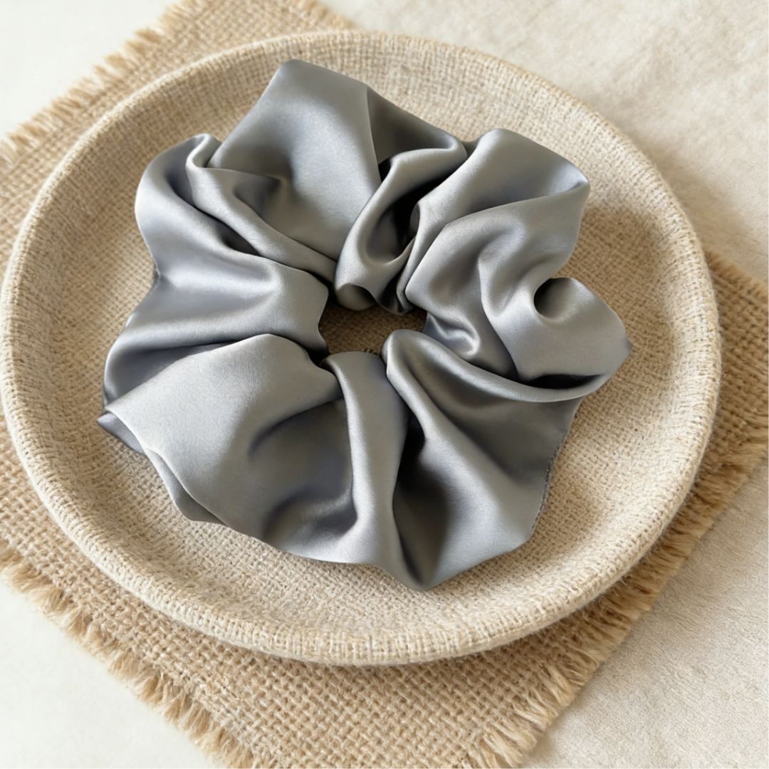 18CM GRAY OVERSIZE LARGE SCRUNCHIES SILK SATIN ELASTIC HAIR ROPE PONYTAIL TIE