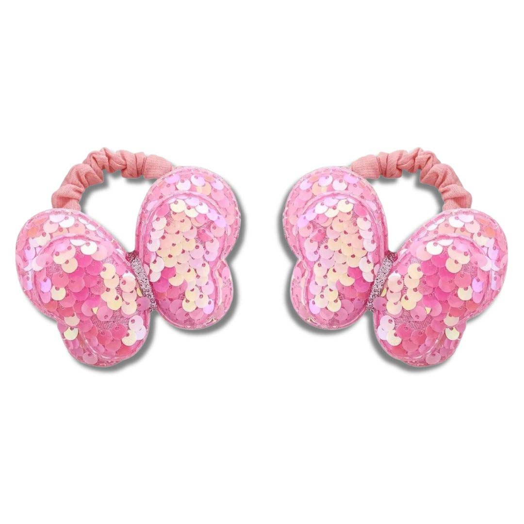 2PCS KIDS SEQUIN BUTTERFLY HAIR TIES COLOURFUL ELASTIC PONYTAIL HOLDERS FOR GIRLS