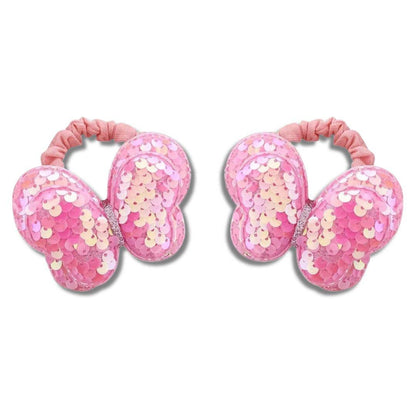 2PCS KIDS SEQUIN BUTTERFLY HAIR TIES COLOURFUL ELASTIC PONYTAIL HOLDERS FOR GIRLS