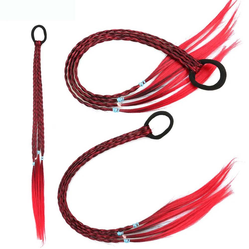 WINE &amp; RED 50CM BRAID TWIST PONYTAIL WITH HAIR TIES
