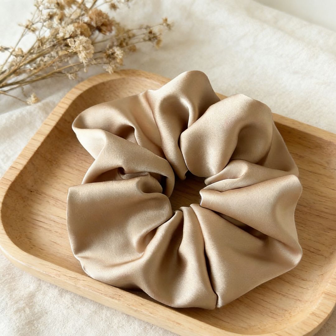 18CM KHAKI OVERSIZE LARGE SCRUNCHIES SILK SATIN ELASTIC HAIR ROPE PONYTAIL TIE