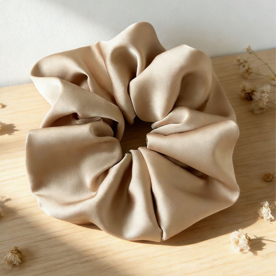 18CM KHAKI OVERSIZE LARGE SCRUNCHIES SILK SATIN ELASTIC HAIR ROPE PONYTAIL TIE