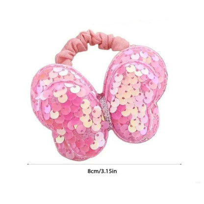 2PCS KIDS SEQUIN BUTTERFLY HAIR TIES COLOURFUL ELASTIC PONYTAIL HOLDERS FOR GIRLS