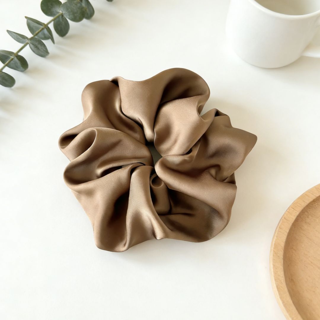 18CM COFFEE OVERSIZE LARGE SCRUNCHIES SILK SATIN ELASTIC HAIR ROPE PONYTAIL TIE