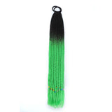 24'' BRAIDED PONYTAIL HAIR EXTENSION WITH ELASTIC RUBBER BANDS BLACK BRIGHT GREEN SYNTHETIC BRAIDING HAIR