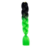 BLACK, BRIGT GREEN TWO TONE OMBRÉ BRAID HAIR EXTENSIONS 24"