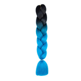 24'' TWO TONE OMBRÉ JUMBO BRAID HAIR EXTENSIONS BLACK, AZURE BLUE SYNTHETIC BRAIDING HAIR