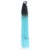 24'' BRAIDED PONYTAIL HAIR EXTENSION WITH ELASTIC RUBBER BANDS BLACK, AQUAMARINE SYNTHETIC BRAIDING HAIR