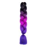 BLACK, ROSE, PURPLE THREE TONE OMBRÉ BRAID HAIR EXTENSIONS 24