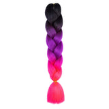 BLACK, DARK PURPLE, ROSE THREE TONE OMBRÉ BRAID HAIR EXTENSIONS 24