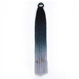 24'' BRAIDED PONYTAIL HAIR EXTENSION WITH ELASTIC RUBBER BANDS BLACK, GREEN BLUE, GREY BLUE SYNTHETIC BRAIDING HAIR