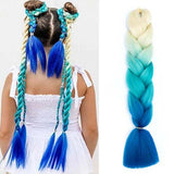 BEIGE, GREEN, BLUE THREE TONE OMBRÉ BRAID HAIR EXTENSIONS 24"