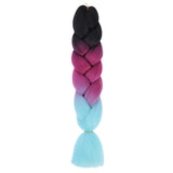 BLACK, RASPBERRY, LIGHT BLUE THREE TONE OMBRÉ BRAID HAIR EXTENSIONS 24"