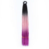 24'' BRAIDED PONYTAIL HAIR EXTENSION WITH ELASTIC RUBBER BANDS BLACK, LIGHT PINK, LILAC SYNTHETIC BRAIDING HAIR