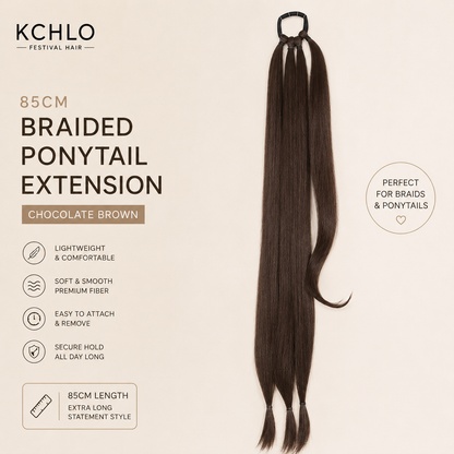 CHOCOLATE BROWN 85CM LONG SYNTHETIC BRAIDED PONYTAIL EXTENSION
