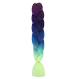 PURPLE, DARK PURPLE, BLUE, LIME FOUR TONE OMBRÉ BRAID HAIR EXTENSIONS 24"