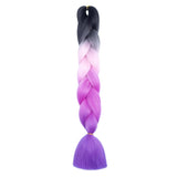 BLACK, PINK, LILAC, PURPLE FOUR TONE OMBRÉ BRAID HAIR EXTENSIONS 24"