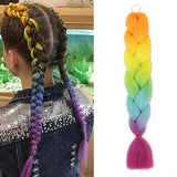 AMBER, YELLOW, LIME, SKY BLUE, RASPBERRY FIVE TONE OMBRÉ BRAID HAIR EXTENSIONS 24"