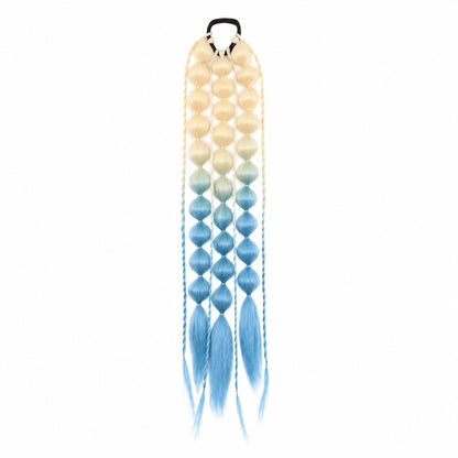 Beige and pale blue 22-inch bubble braid hair extensions with a black hair tie, shown on a white background.