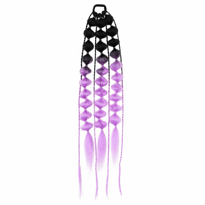 Black and lavender 22-inch bubble braid hair extensions with a black hair tie, shown on a white background.