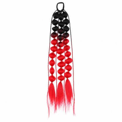 Black and red 22-inch bubble braid hair extensions with a black hair tie, shown on a white background.