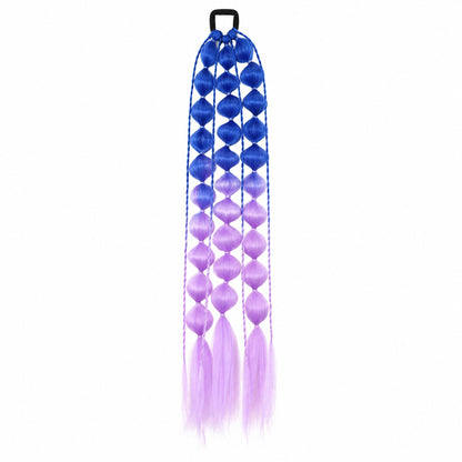 Blue and light purple 22-inch bubble braid hair extensions with a black hair tie, shown on a white background.
