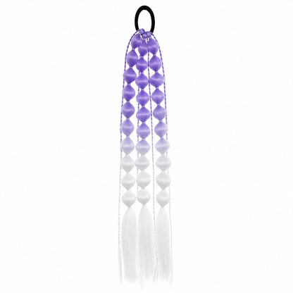 Purple and white 22-inch bubble braid hair extensions with a black hair tie, shown on a white background.