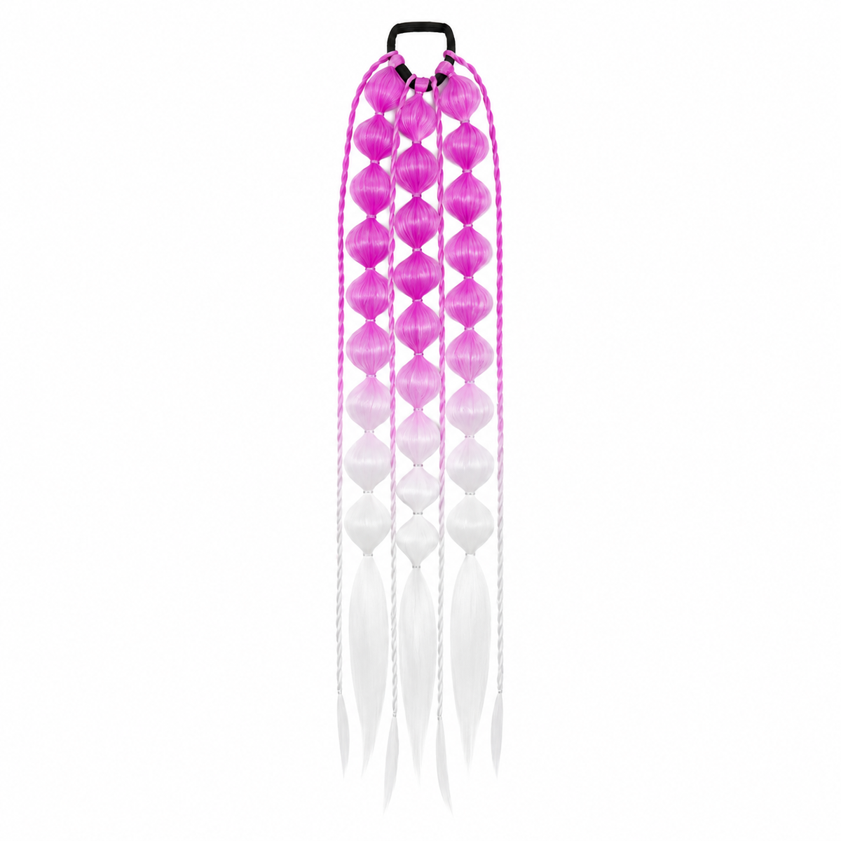 Rose purple and white 22-inch bubble braid hair extensions with a black hair tie, shown on a white background.