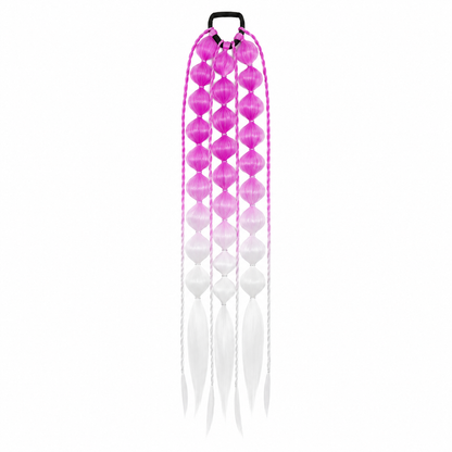 Rose purple and white 22-inch bubble braid hair extensions with a black hair tie, shown on a white background.