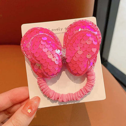 2PCS KIDS SEQUIN BUTTERFLY HAIR TIES COLOURFUL ELASTIC PONYTAIL HOLDERS FOR GIRLS