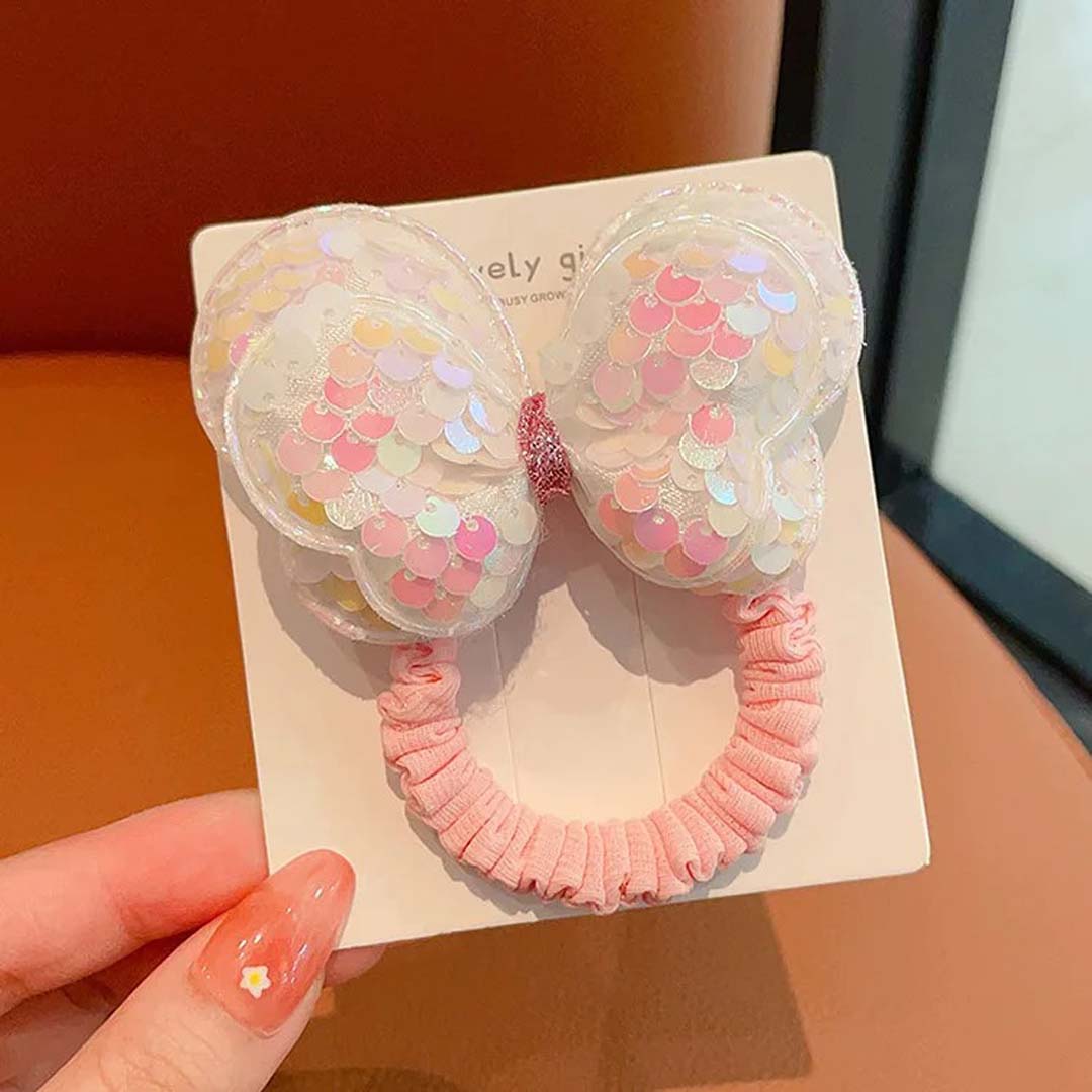 2PCS WHITE KIDS SEQUIN BUTTERFLY HAIR TIES COLOURFUL ELASTIC PONYTAIL HOLDERS FOR GIRLS